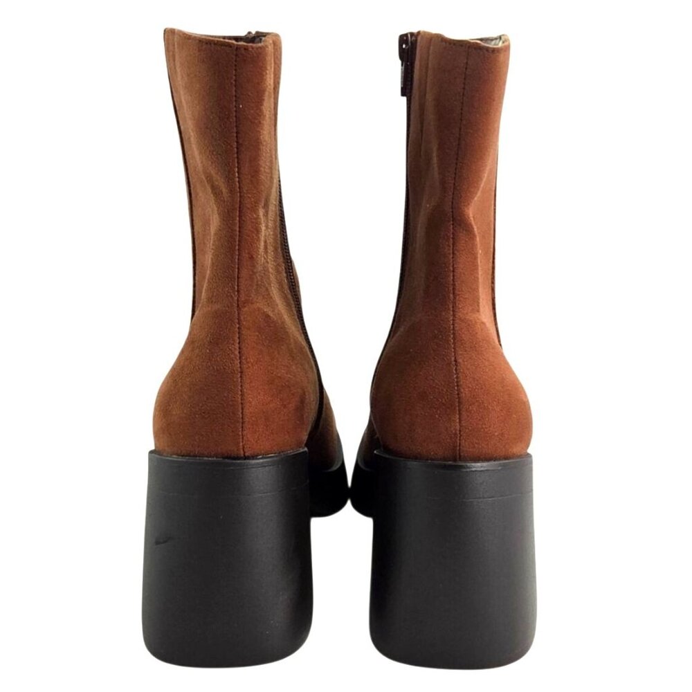 Sun + Stone Womens  Size 11 Tiannaa Faux Suede Square Toe Booties Brown Block He - Picture 8 of 9